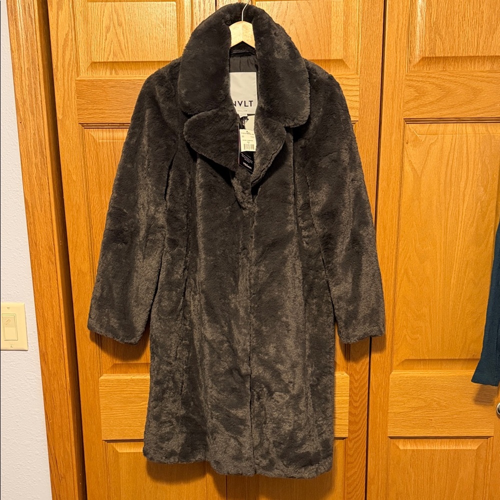NVLT Anthropologie Charcoal Faux fur Vegan fur long coat New size Medium